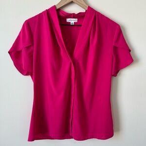 Calvin Klein fuchsia V-Neck Blouse Short Sleeve Work Top Size M